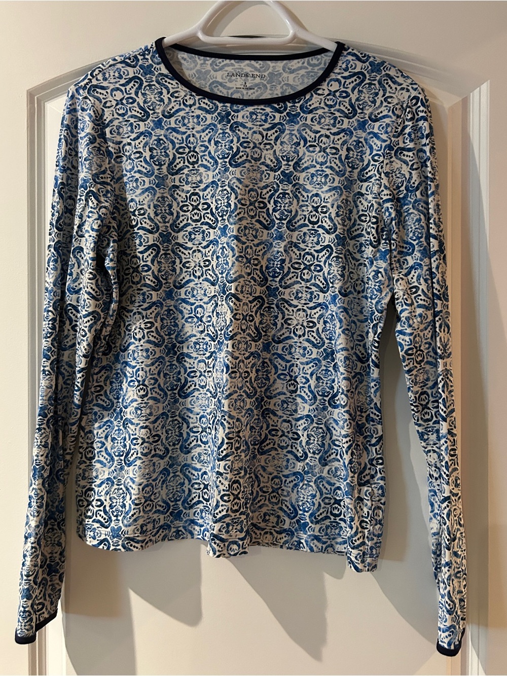Lands' End Blue and White Printed Long Sleeve Tee
